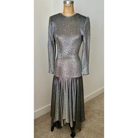 Lillie Rubin Vintage Silver Metallic Dress with Rhinestones size 4 - Picture 5 of 9